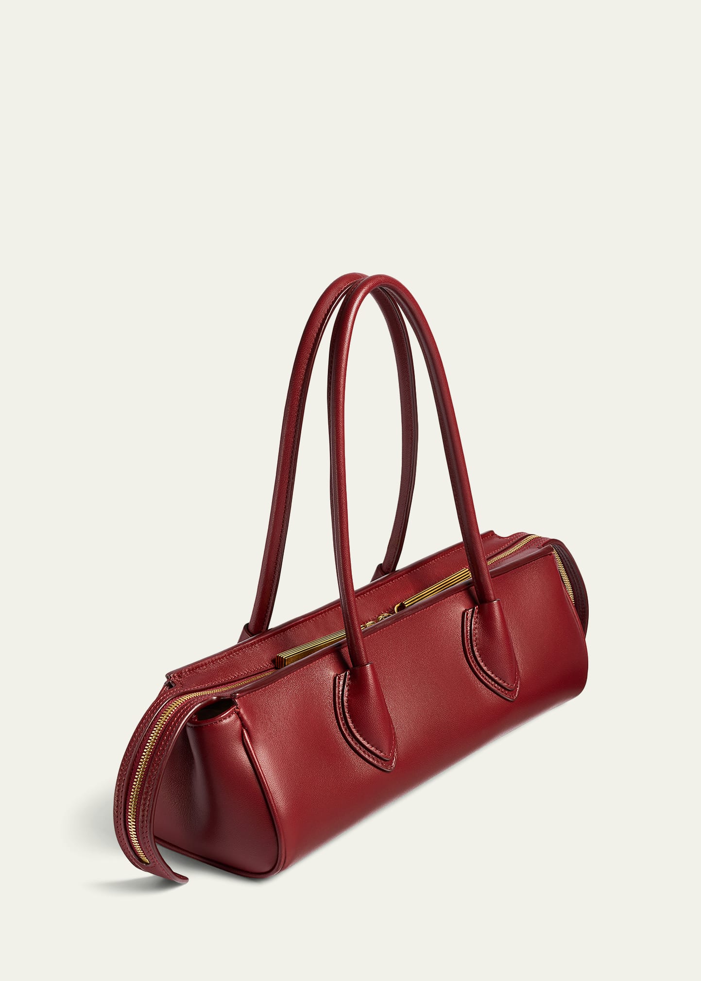 Tubular Two-Way Zip Top Leather Baguette Shoulder Bag