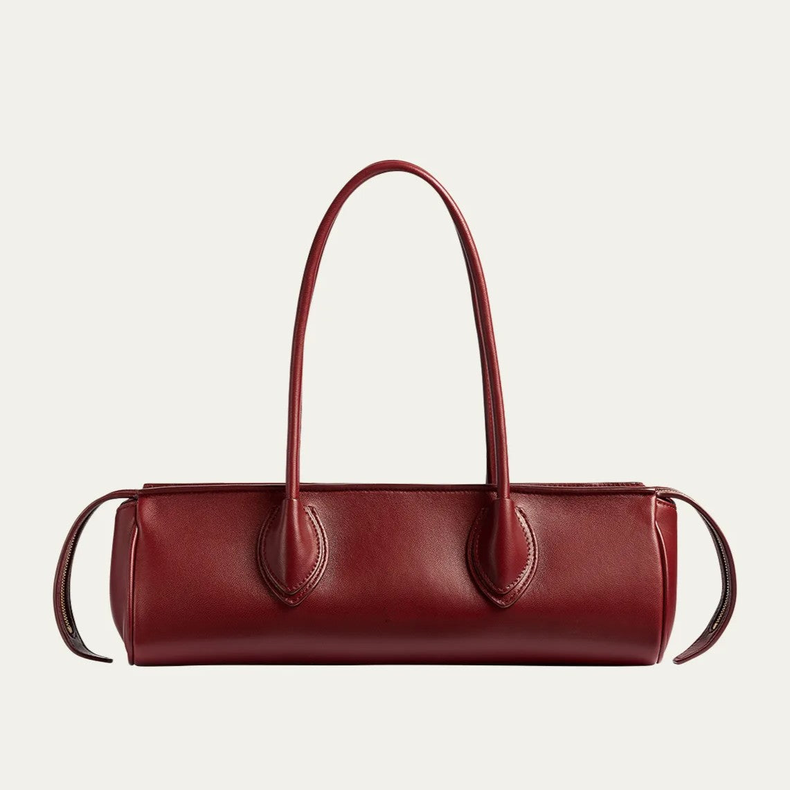 Tubular Two-Way Zip Top Leather Baguette Shoulder Bag