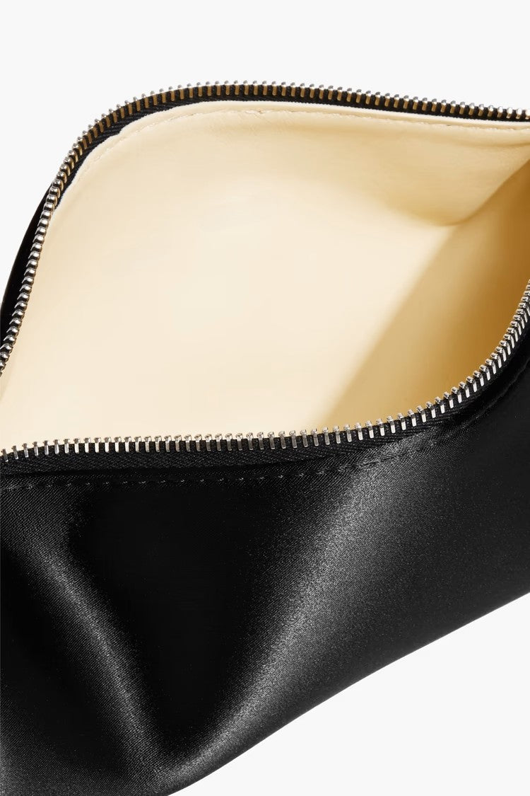 Satin Adjustable Strap Zip Top Mini Baguette Shoulder Bag