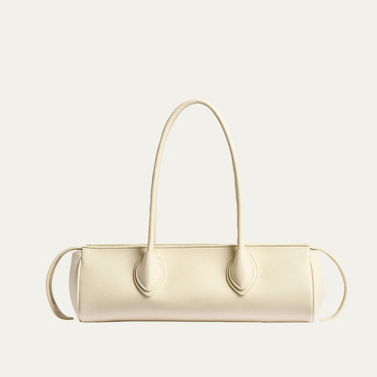 Tubular Two-Way Zip Top Leather Baguette Shoulder Bag
