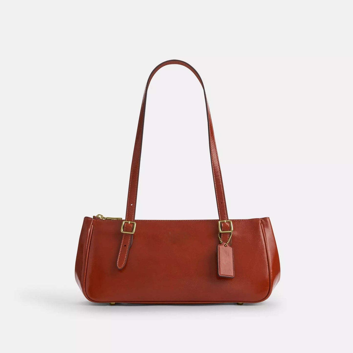 Glazed Leather Adjustable Strap Zip Top Baguette Bag
