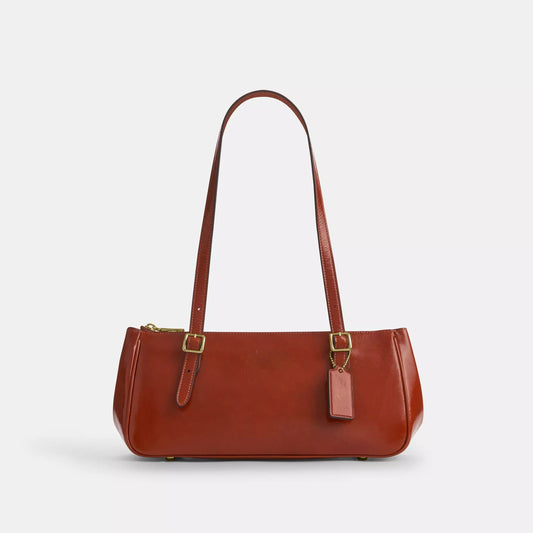 Glazed Leather Adjustable Strap Zip Top Baguette Bag