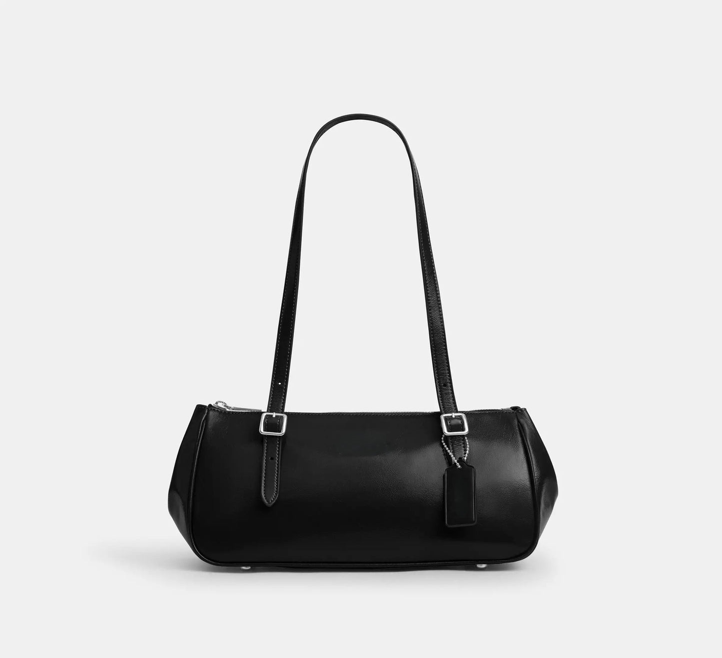 Glazed Leather Adjustable Strap Zip Top Baguette Bag