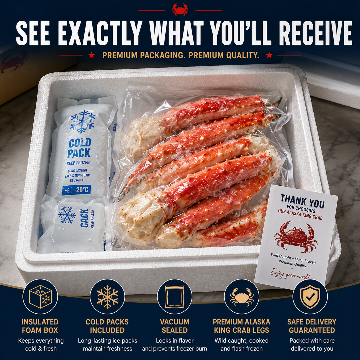 Premium Wild Caught Alaskan King Crab Legs | Fully Cooked & Flash Frozen