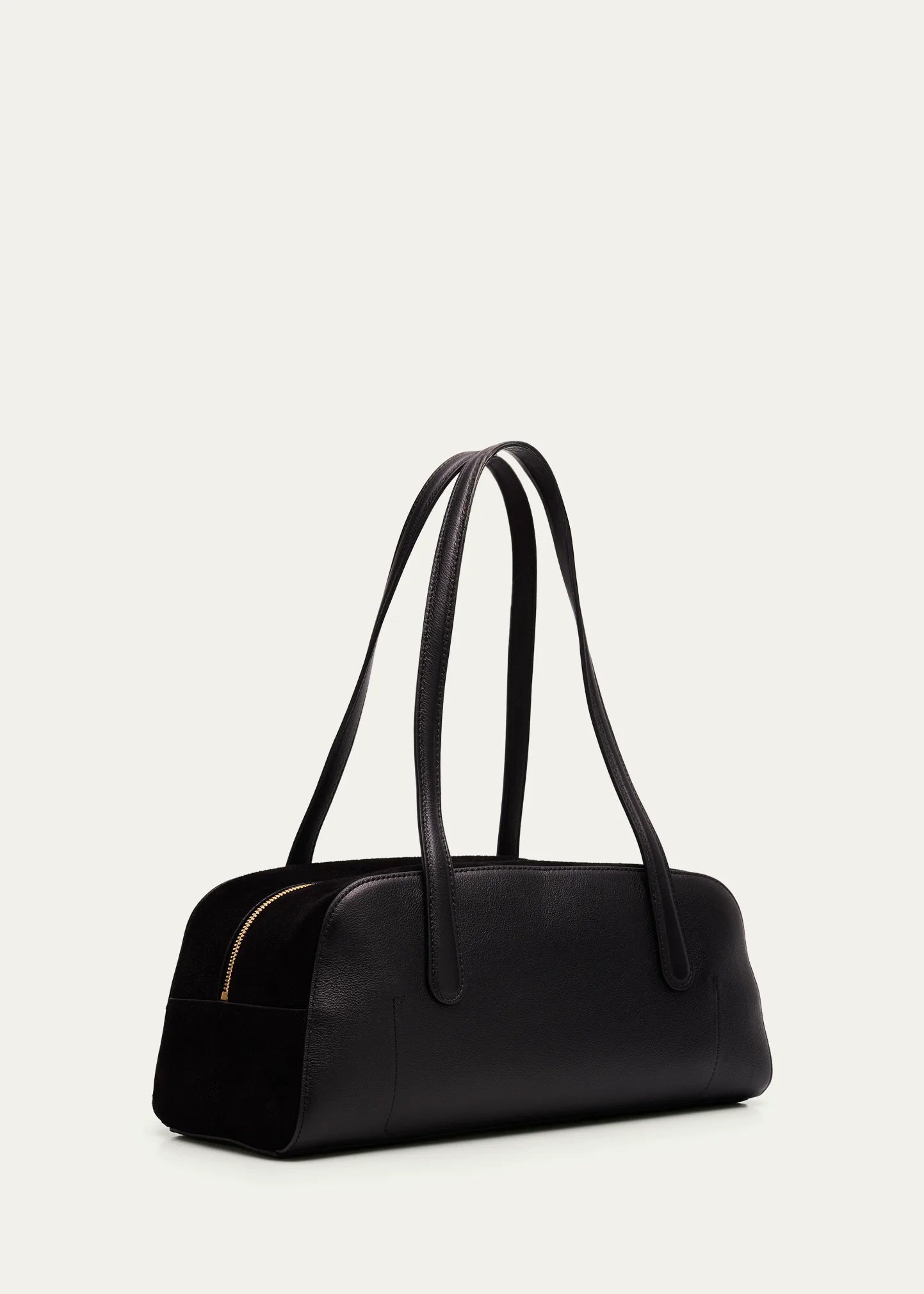 Calfskin & Suede Two-Way Zip East-West Baguette Shoulder Bag