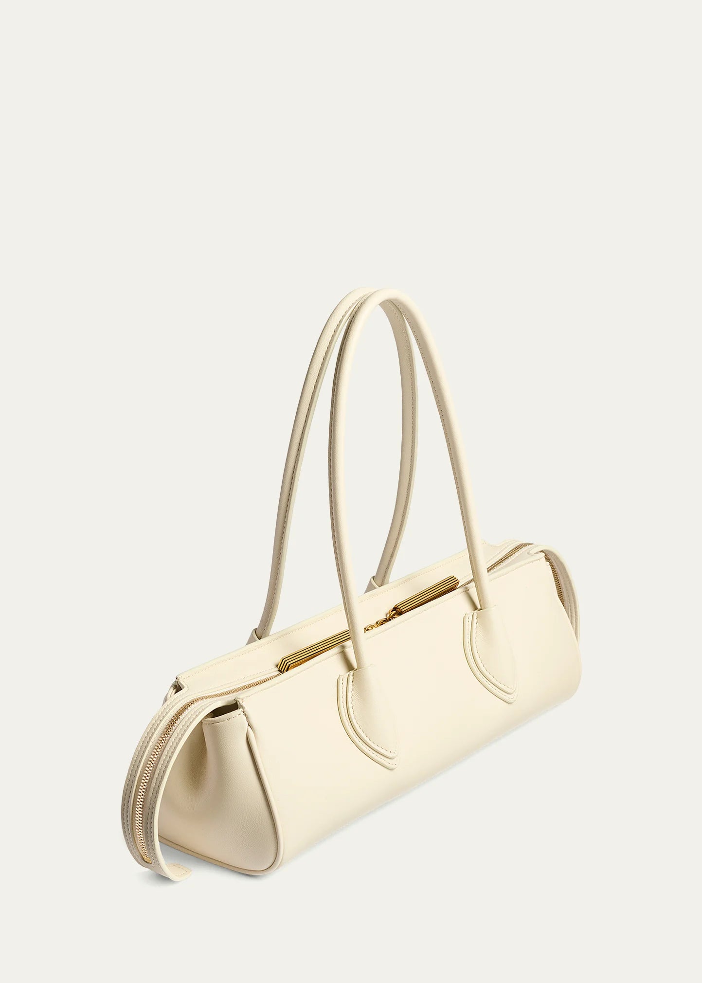 Tubular Two-Way Zip Top Leather Baguette Shoulder Bag