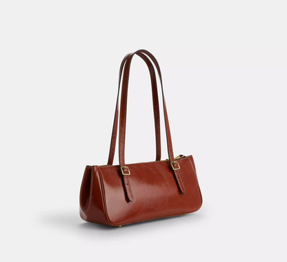 Glazed Leather Adjustable Strap Zip Top Baguette Bag
