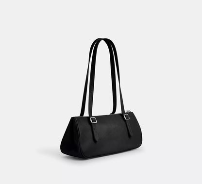 Glazed Leather Adjustable Strap Zip Top Baguette Bag