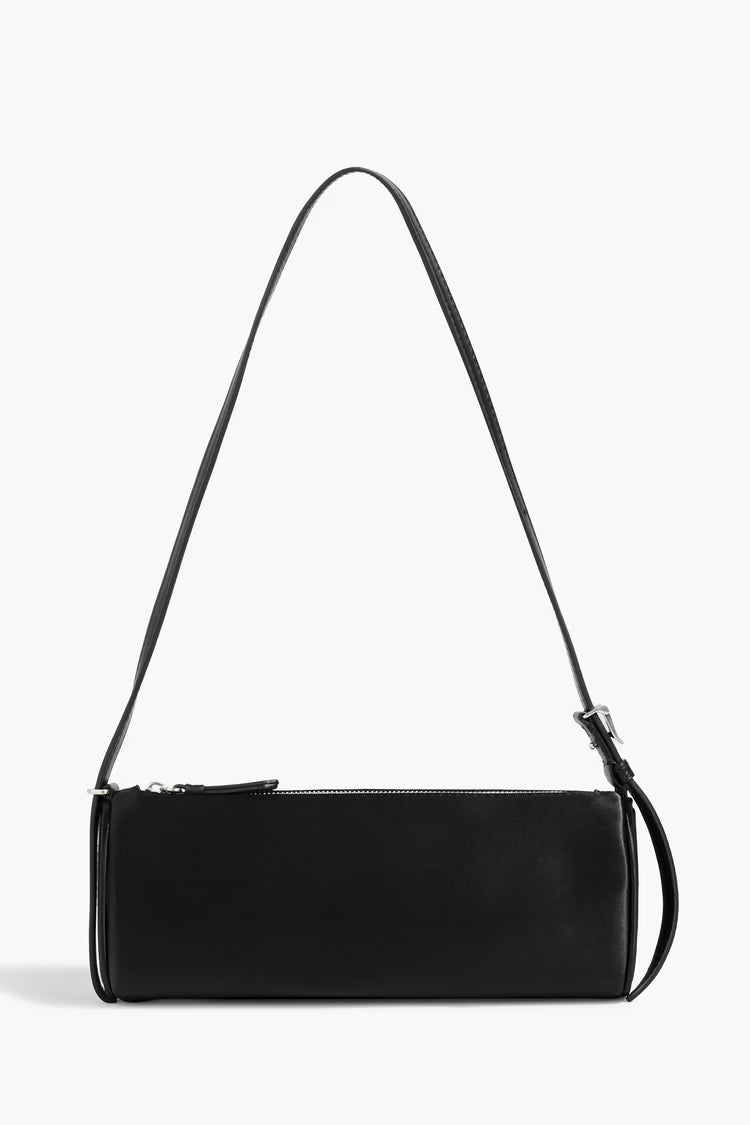 Satin Adjustable Strap Zip Top Mini Baguette Shoulder Bag