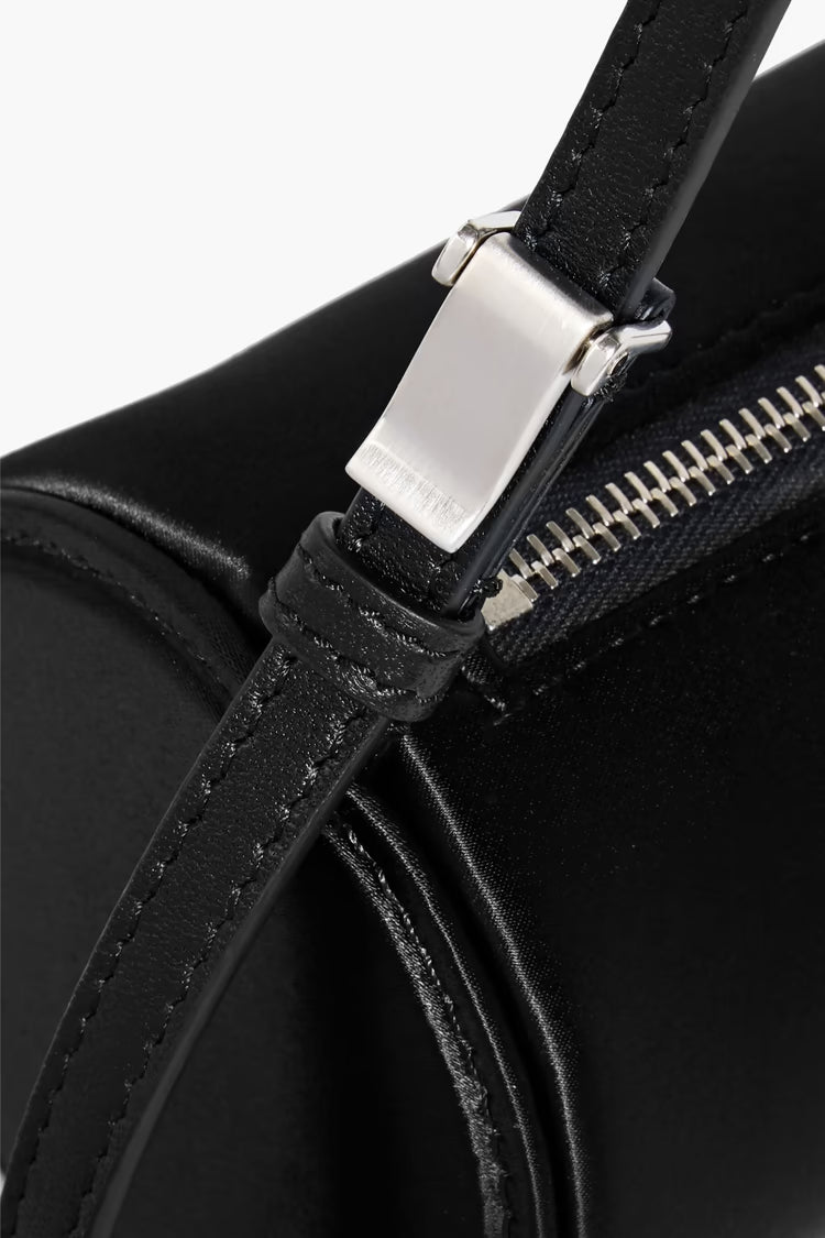 Satin Adjustable Strap Zip Top Mini Baguette Shoulder Bag