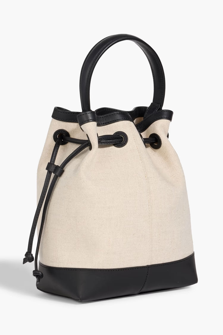 Canvas Leather Trim Drawstring Bucket Bag