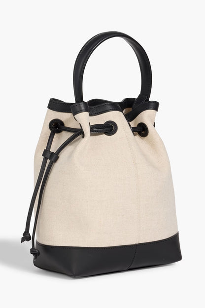 Canvas Leather Trim Drawstring Bucket Bag