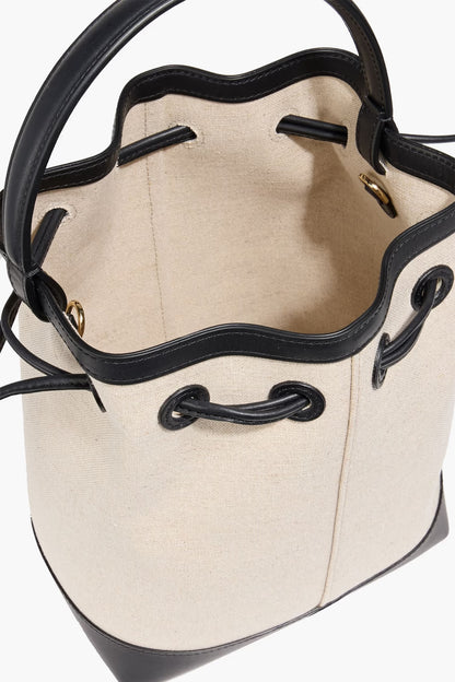 Canvas Leather Trim Drawstring Bucket Bag